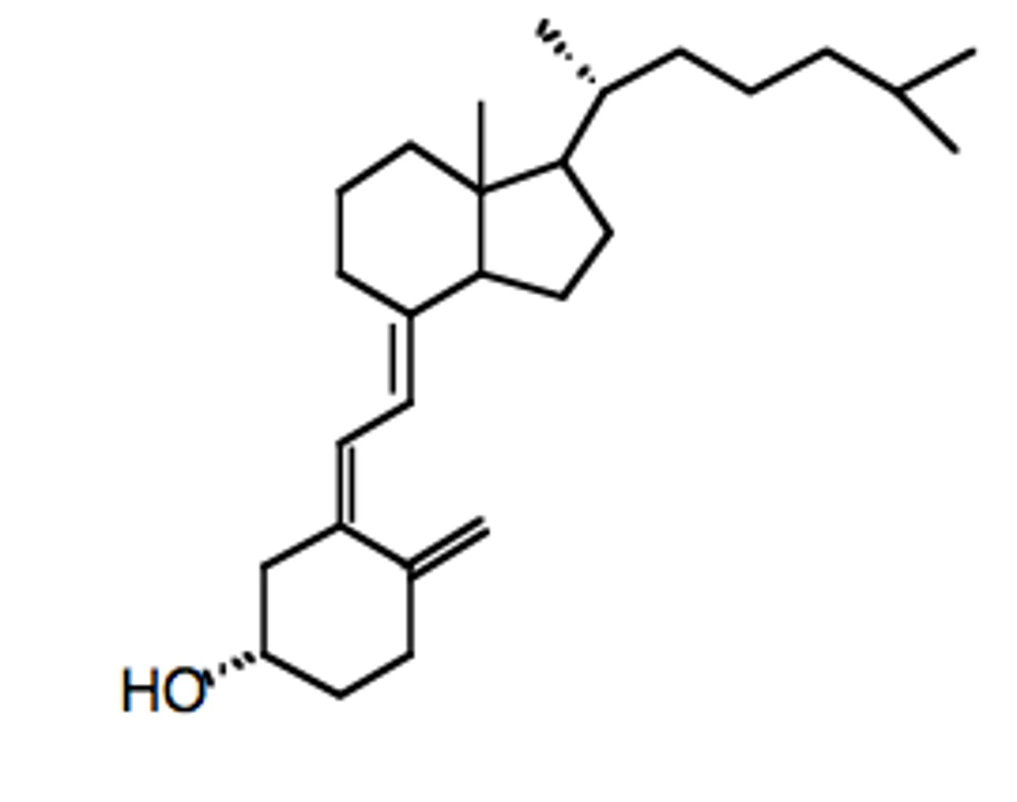 <p>-cholecalciferol</p><p>-consumed or formed in a UV light driven reaction in the skin</p><p>-vitamin D is converted to calcitriol which increases calcium and phosphate intake in intestines (promotes bone production)</p><p>-Regulates calcium so it is added to milk to aid in absorption of calcium</p>