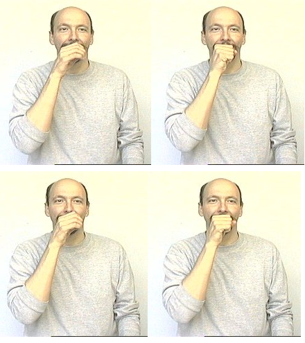 <p>dom hand makes “c” and squeeze orange juice at chin twice </p>