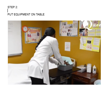 <p><span style="background-color: transparent;">PUT EQUIPMENT ON TABLE</span></p><p></p><p><span style="background-color: transparent;">—</span></p><p></p><p>1 basin</p><p></p><p>2 washcloths</p><p></p><p>soap</p><p></p><p>pair of gloves</p><p></p><p>1 chuk</p><p></p><p>2 towels</p>