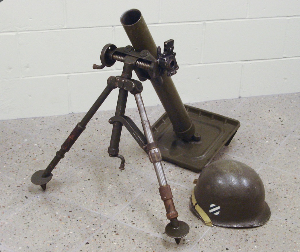 <p>n: <span>portable cannon that fires explosive shells high into the air</span></p>