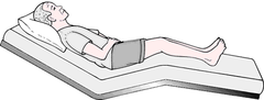 <p>A recumbent position with the head above the feet.</p>
