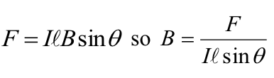 <p>F = force (N)</p><p>I = current (amperes)</p><p>L = length of wire (m)</p><p>B = magnetic field strength (Teslas, T)</p><p>theta = angle between the direction of the current (I) and the magnetic field vector (B)</p>