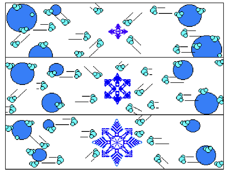 <ul><li><p>Temperature is below 0</p></li><li><p>Super cooled water droplets sublimate to ice, forming snowflakes</p></li><li><p>Most precipitation in mid latitudes</p></li></ul><p></p>