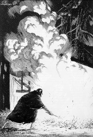 <p>The Delacey cottage is burned down by the Creature after the family abandons the cottage</p>