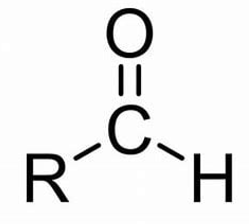 <p>RCHO (C double bonded to O, single bond to H &amp; R) </p>