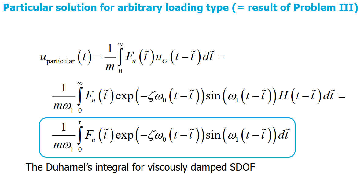 <p>Get this? Duhamel’s integral for viscously damped SDOF</p>