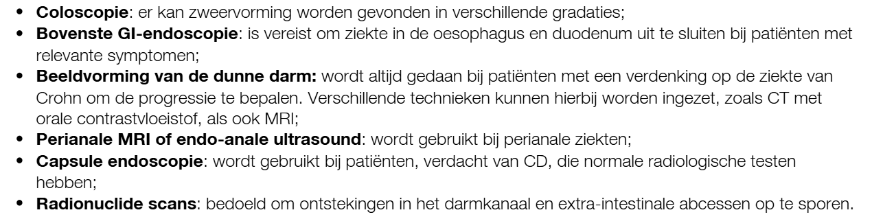 <p>Ziekte van Crohn: overal in lichaam vs Colitis Ulcerosa: alleen in colon</p><p>Risicofactoren IBD: Roken: vergroot risico op chron, maar minder kans op CU, NSAID’s, schone omgeving >risico Chron, dieet, psychologische factoren zoals chronische stress en depressie.</p><p>Bij colonoscopie is typerend dat CU een aaneensluitende ontsteking is terwijl CD ook uiten als skip lesions.</p><p>CUTE: als het onderscheid nog niet gemaakt kan worden. Colitis van onbekende etiologie. Dmv testen met antilichamen kan verschil gemaakt worden.</p>