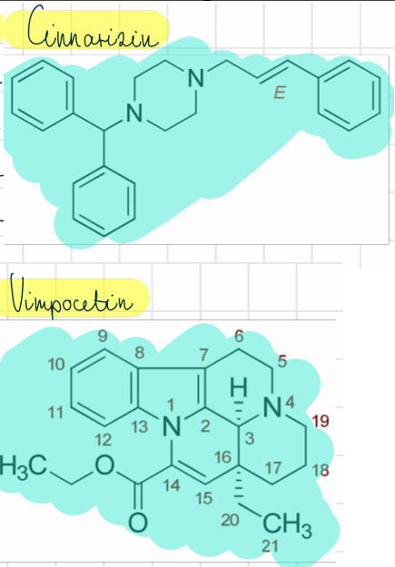 <p>vinpocetin (Cavinton) <br>cinnarizin (Stugeron)</p>
