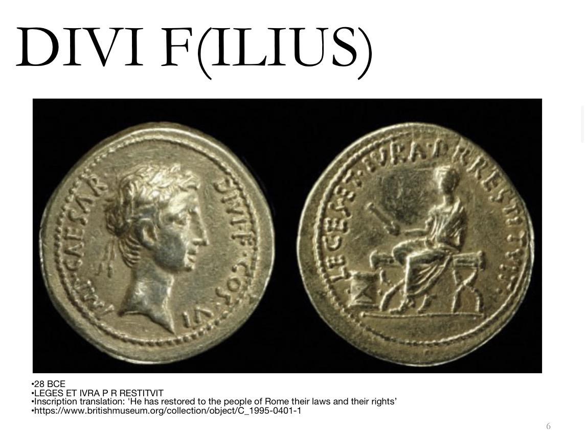<p>Divi Filius (Son of the divine one)</p>