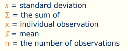 <ul><li><p>Spread of data around the mean</p></li><li><p>The greater the SD, the more variable or spread out data is</p></li></ul><p></p>