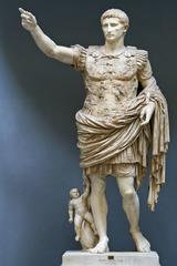 <p>Form:</p><p>-marble, over life-size</p><p>-elevated to be more god-like</p><p>-contrapposto </p><p>Content:</p><p>-Augustus barefoot</p><p>-cupid riding dolphin (shows divinity</p><p>-breastplate is about the Pax Romana: the power of empire is due to the military</p><p>Function:</p><p>-shows Augustus as a god because he thought he was (barefoot and cupid riding dolphin signs of this)</p><p>-shows him as civic ruler (judge's robe) and warrior (breastplate)</p><p>Context:</p><p>-Imperial Rome (early empire) 1st century CE</p>