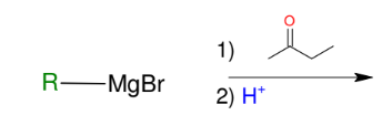 <p>Formation of alcohols from Grignard (forming 3° alcohols)</p>