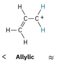 <p>A carbon atom directly attached to a carbon-carbon double bond <strong>C=C-C</strong>. These are very stable.</p>