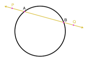 <p>a straight line or segment that passes through a circle at two points</p>