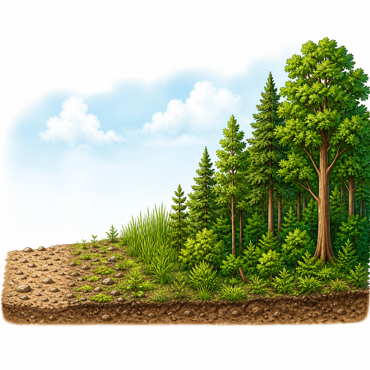 <p>The process of one ecosystem slowly changing into a new and different ecosystem.</p>