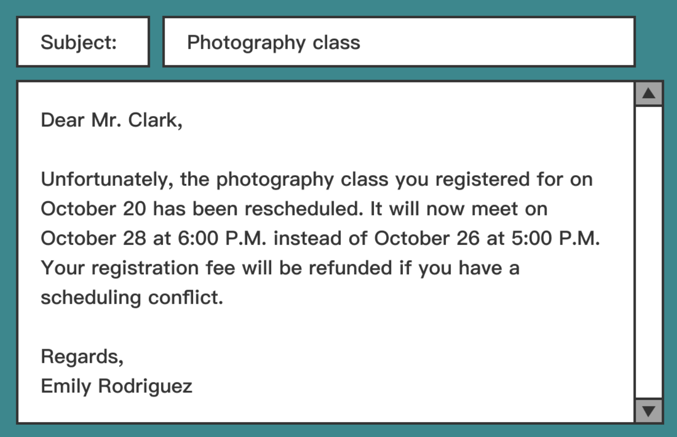 <p><span>When did Mr. Clark register for the class?</span></p>
