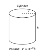 <p>V = πr²h</p>