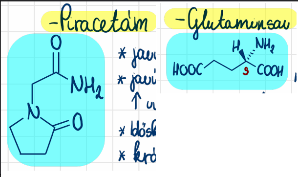 <p>piracetám (Nootropil) <br>glutaminsav</p>