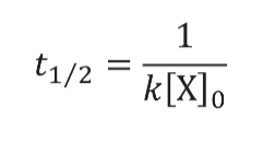 <p>• As in first-order reaction, t ½ and k are inversely proportional for a second-</p><p>order reaction.</p><p>• The half-life of a second-order reaction is inversely proportional to the initial reactant concentration.</p><p>• A second-order reaction with a high initial reactant concentration has a shorter half-life, and one with a low initial reactant concentration has a longer half-life.</p><p>• For a particular reaction, each successive half-life is double the preceding one, since [X] is halved during each half-life.</p>