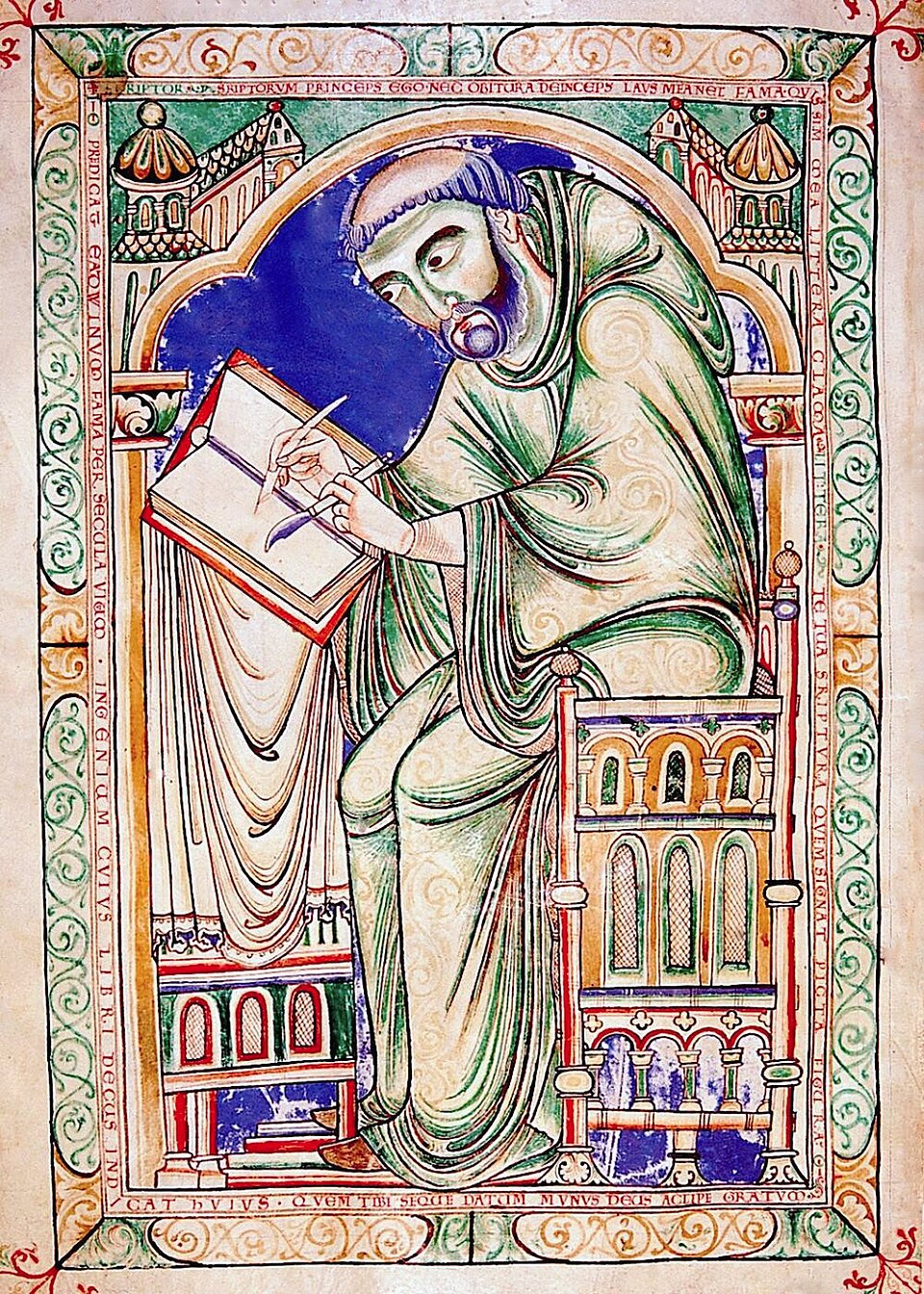 <p>Romanesque</p><p></p><p>Ink and termpera on vellum</p><p></p><p>Features a rare bold page self portrait. Massive shift in artist self identity during the Middle Ages. Eadwine calls himself “prince of scribes” stepping away from medieval humility to claim individual creative ownership</p>