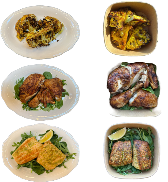 <p>Choose 1 Main, 2 Sides, 2 Sauces, and 1 Side Salad of your choice -</p><p>Half Roasted Cauliflower: $29.95</p><p>Half Roasted Chicken: $35.95</p><p>Herb Roasted Salmon: $37.95</p><p>Modification options: Will vary depending on the side salad selected</p><p>Allergens: Will vary depending on selection of choices</p>