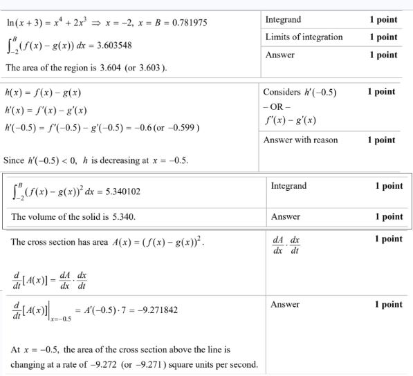 <p>a) Make sure you state equations equal each other, and then B</p><p>d) d/dt (A(x)) = DA/dx (dx/dt)</p><p>D/dt (A(x))| <sub>x=-0.5<sup> </sup></sub>= A’(-.0.5)(7) = -9.272</p>