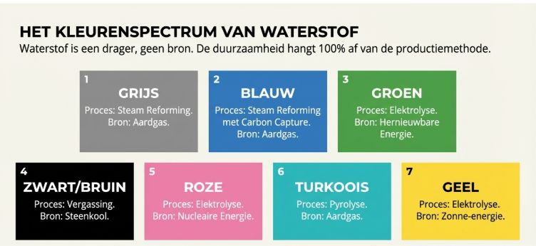 <p>waterstof = drager, geen bron; duurzaamheid hangt 100% af van productiemethode</p>