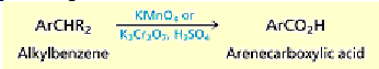 <p><span style="color: rgb(0, 0, 0);">A primary or secondary alkyl side chain on an aromatic ring is<br>converted to a carboxyl group by reaction with a strong oxidizing agent such as<br>potassium permanganate or chromic acid.</span></p>