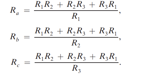 <p>equations used to transform a Delta/pi circuit to a Y/T Circuit </p>