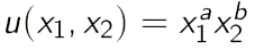 <p>utility function where the consumer wants a balance between the two goods; more of either good increases utility, and a and b>0;</p>
