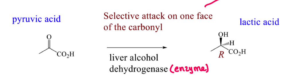 <p>For this reaction why do we see selective attack on one face of the carbonyl?</p>