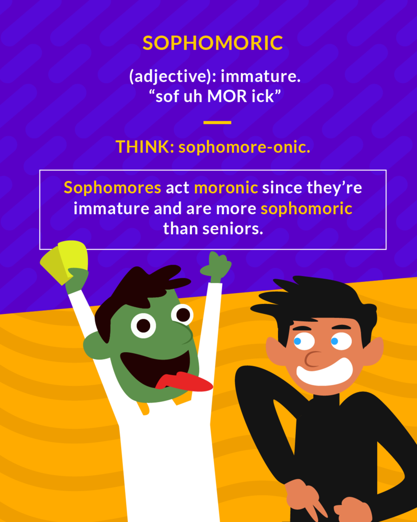 <p>(adj.) immature and overconfident</p>