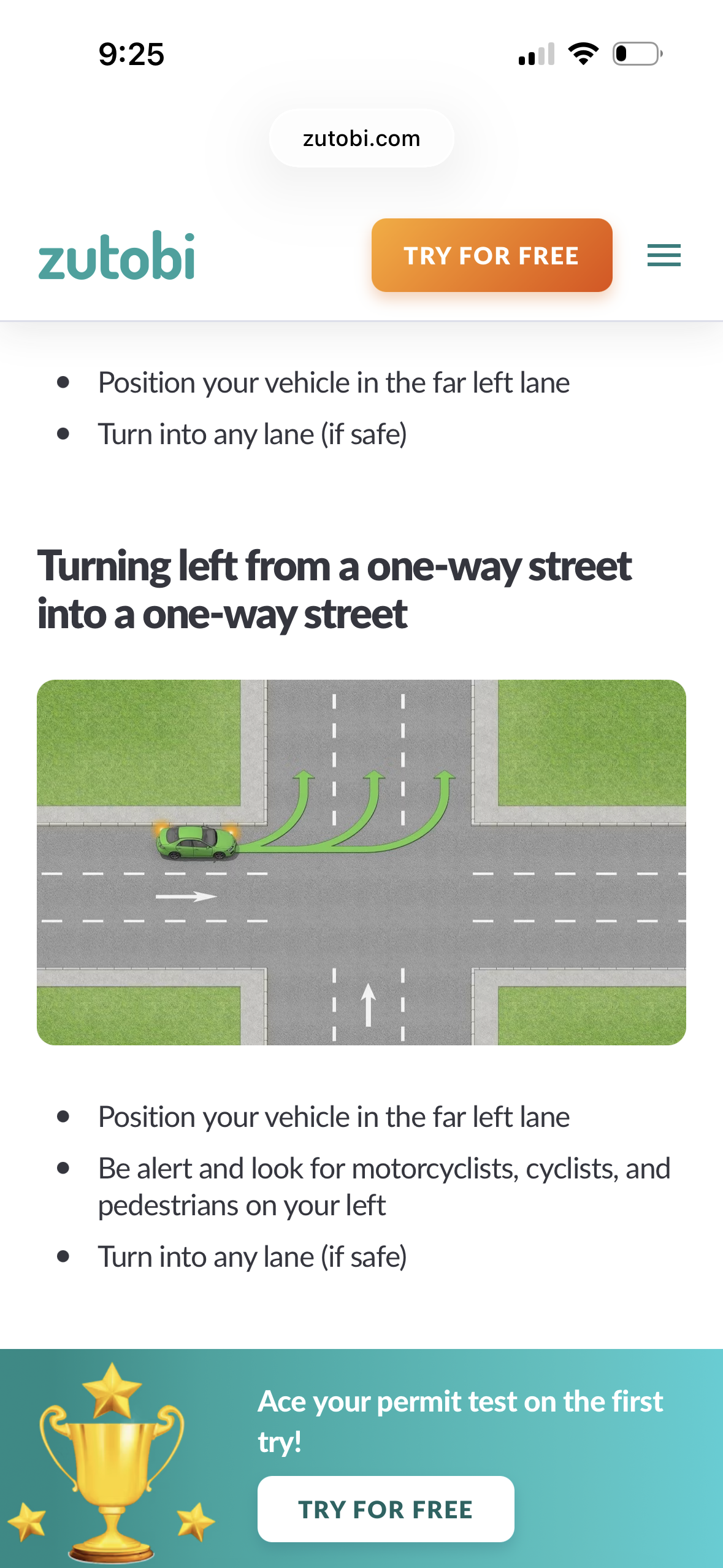 <p>after making a stop and yielding to traffic or pedestrians within intersection, it’s permissible for you on a one way street to turn left at a red light onto another one way street that moves traffic to the left</p>