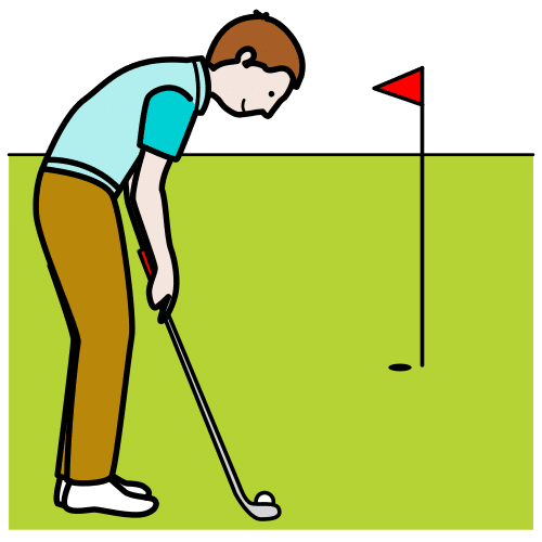 <p><strong>Nghĩa:</strong> Môn gôn.</p><p><strong>Mẹo âm thanh tương tự:</strong> Golf — gô-ru-phư — Ông ôm bộ golf, đánh quả bóng bay thẳng vào giỏ rau.</p><p><strong>Đọc chuẩn:</strong> ゴ・ル・フ; tiếng Nhật thêm ru-fu, không kết thúc bằng cụm lf tiếng Anh.</p><p><strong>Ví dụ:</strong> 父(ちち)は休み(やすみ)の日(ひ)にゴルフをします。</p><p><strong>Dịch:</strong> Bố tôi chơi gôn vào ngày nghỉ.</p><p><strong>Nhóm:</strong> 02 · Các môn thể thao</p><p><small>Ảnh: ARASAAC: Sergio Palao / ARASAAC, Gobierno de Aragón · CC BY-NC-SA</small></p>