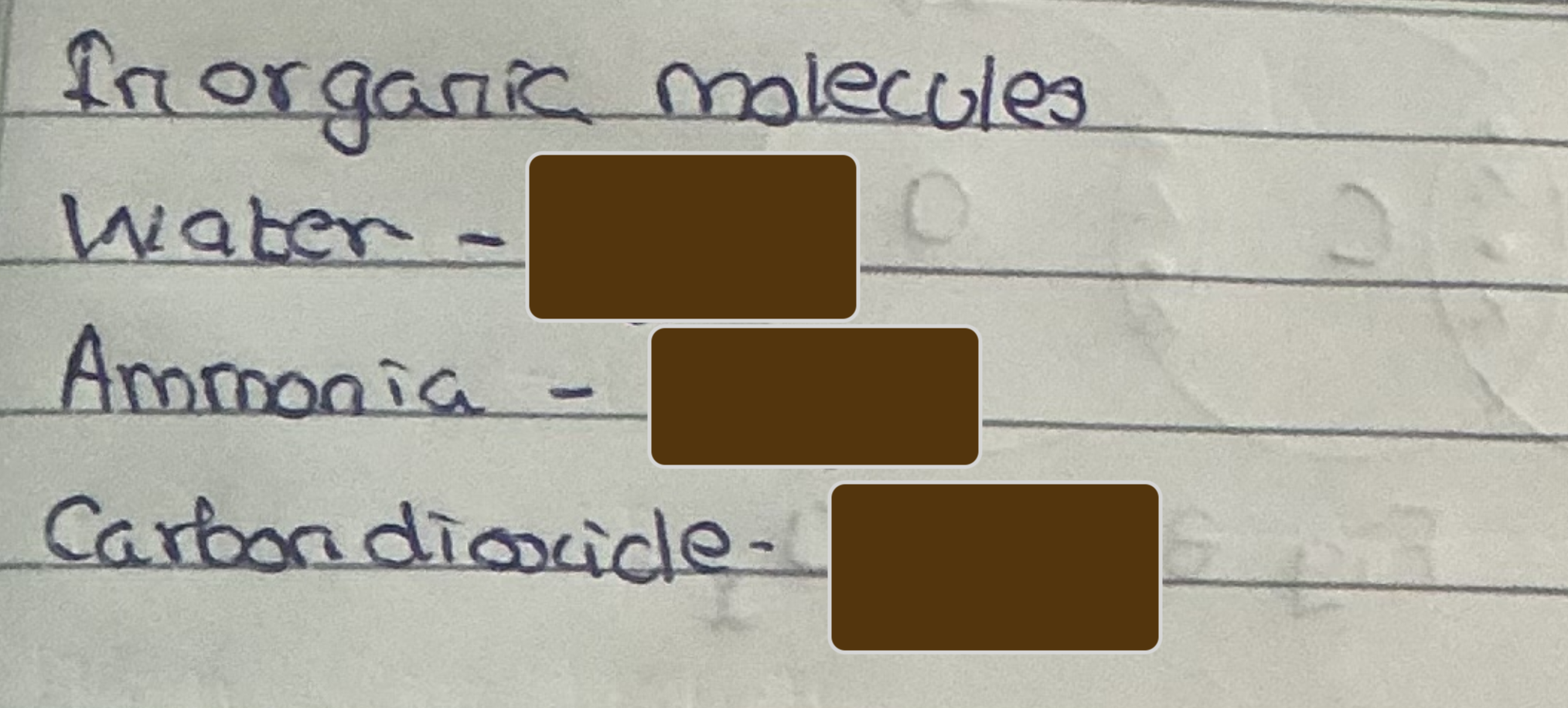 <p>OBJQ<br>Name the inorganic molecules </p>