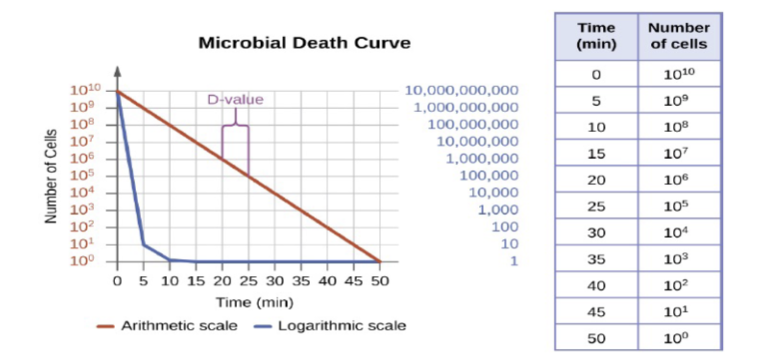 <p>The <strong>D-Value </strong>is the <strong>time</strong> <strong>needed</strong> to <strong>reduce</strong> the <strong>number</strong> of microbes by <strong>90%</strong></p><p></p><p></p>