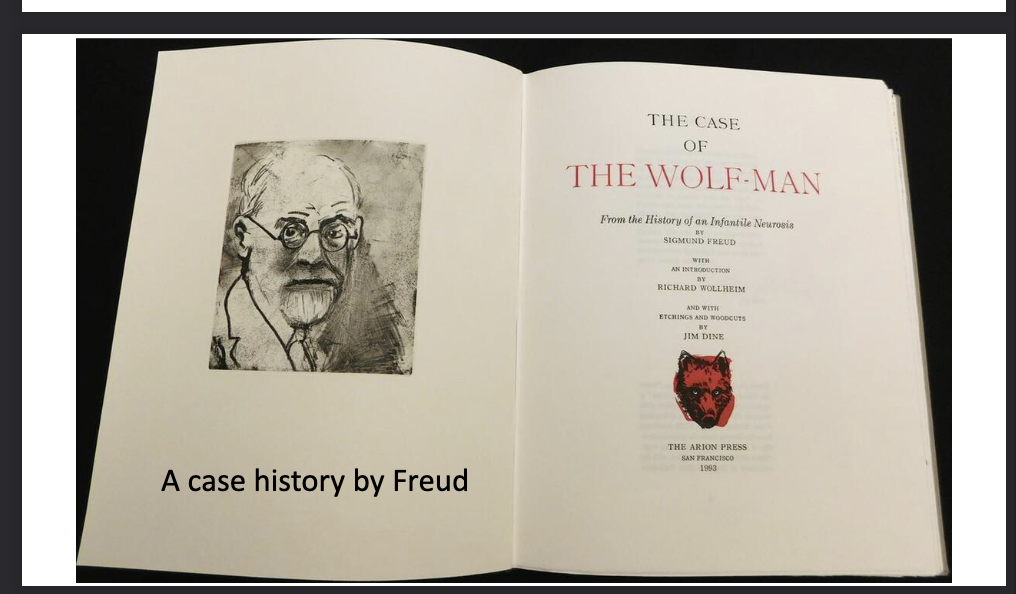 <p><span style="color: rgb(250, 249, 249);">Case History of the Wolfman: Reconstructing the past </span></p><ul><li><p><span style="color: rgb(250, 249, 249);">Pankejeff dreamed that he was lying in bed when all of a sudden the window swung open. Peering out, he saw six or seven white wolves sitting in the tree outside his bedroom, their eyes fixed on him. Terrified by their gaze, he woke up </span><span style="color: rgb(253, 253, 253);">screaming.</span></p></li><li><p><span style="color: rgb(253, 253, 253);">Pankejeff was 23 years old when he began his treatment with Freud in February 1910.</span></p></li><li><p><span style="color: rgb(253, 253, 253);">He was in a state of complete mental collapse. A nervous breakdown some years earlier, followed by the suicides of his father and sister, had left him severely DEPRESSED.</span></p></li><li><p><span style="color: rgb(253, 253, 253);">He was unable to travel alone, or even to dress himself, and felt as though he was cut off from the world by a veil.</span></p></li><li><p><span style="color: rgb(253, 253, 253);">Beginning with his dream, Freud analyzed the symbolic meanings of the Wolfman’s childhood experience. The climax of the story is the reconstruction of the PRIMAL SCENE—the event that had led to the patient’s DISORDERS.</span></p></li></ul><p></p>
