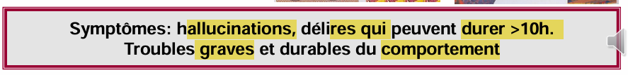 <p>bien etre béatitude, hallucination audio visuelles </p>