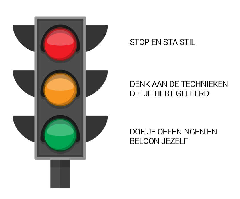 <p>Terugvalpreventie & gedragsverandering in de toekomst</p><p>1) Evaluatie van goede & moeilijke stappen</p><p>2) Evt. stappen herhalen</p><p>3) Anticipatie toekomstige gebeurtenissen</p><p>4) Werken met stoplicht/alarmsignalen</p><p>5) Volgende sessie = laatste sessie</p><p>6) Ter voorbereiding weer klachtenvragenlijst als in het begin</p>
