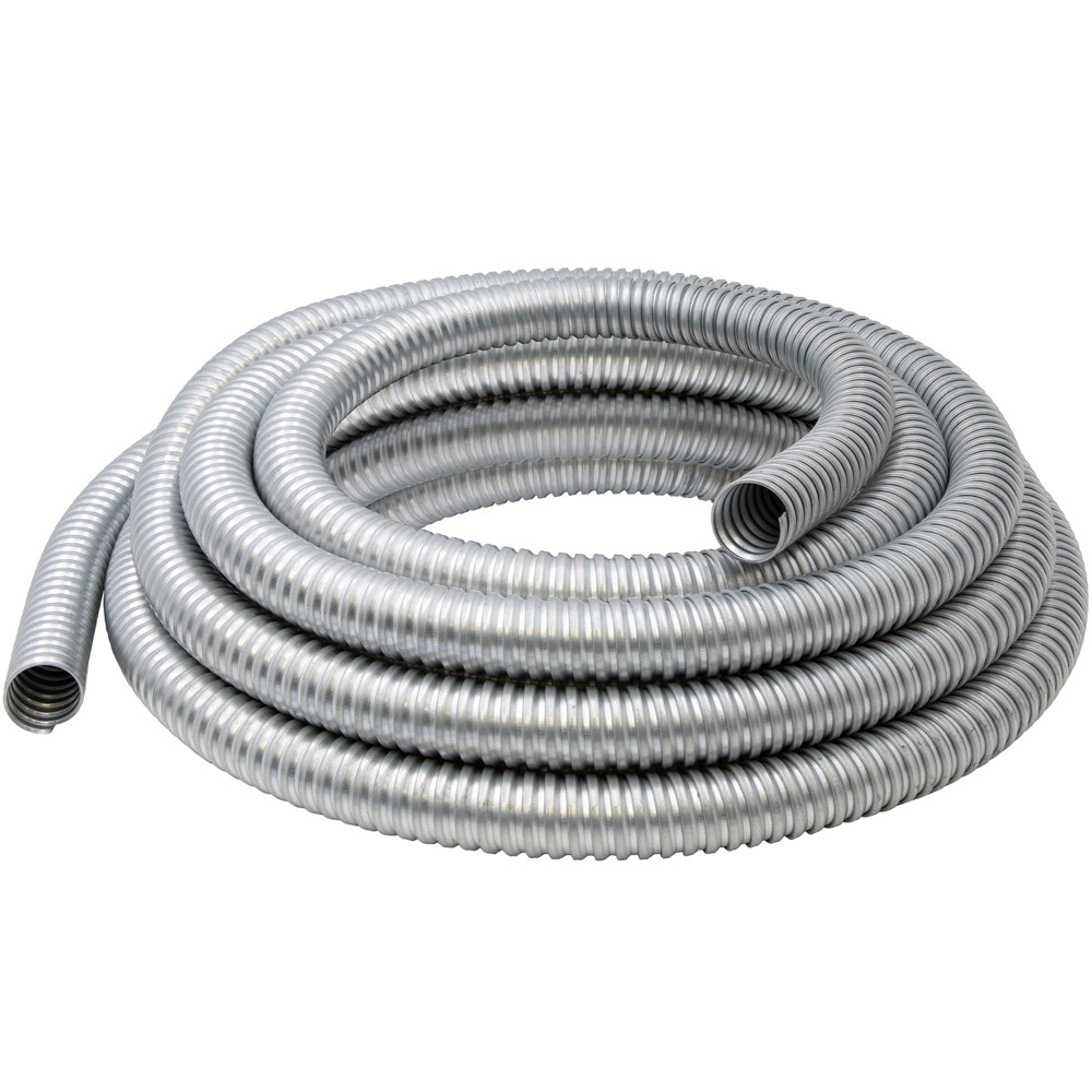 <p>Flexible conduit made of interlocked, heavily zinc- coated steel strip wound in a spiral, used to protect and route electrical wiring where movement or bending is required.</p>