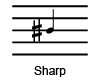 <p>Playing or singing above pitch </p>