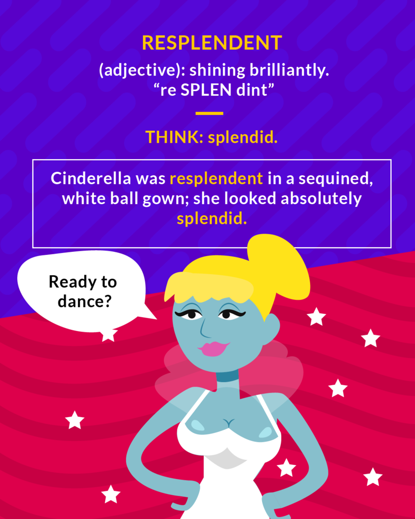 <p>attractive and impressive through being richly colorful or sumptuous</p><p>(adj.) shining brilliantly</p><p>(adj.) shining brightly</p>