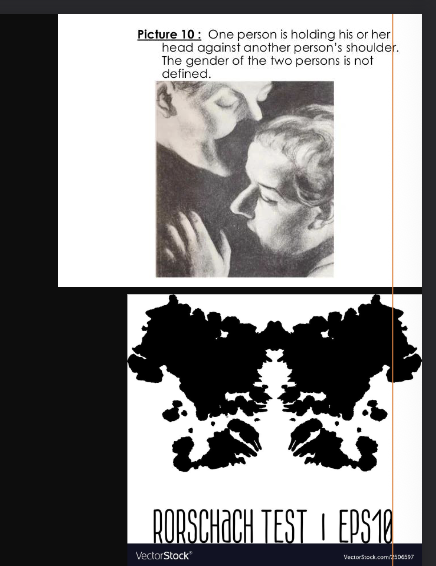 <p><span style="color: rgb(255, 254, 254);">Projective technique</span></p><ul><li><p><span style="color: rgb(255, 254, 254);">People are thought to project their own PERSONALITIES into what they<br>report seeing in an AMBIGUOUS STIMULUS.</span></p></li><li><p><span style="color: rgb(255, 254, 254);">The ambiguous stimulus can be an inkblot, or a picture.</span></p></li></ul><p></p>