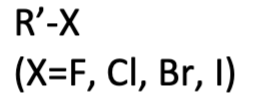 <ul><li><p>functional group name: halides</p></li><li><p>ending of IUPAC name: -(hal)ide</p></li><li><p>substituent name: (hal)o</p></li></ul><p></p>