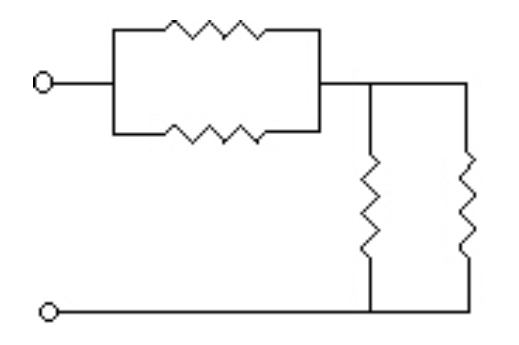 <p><span>The resistors in the circuit shown in the figure above&nbsp;each have a resistance of&nbsp;700 ohms.&nbsp;What is the equivalent resistance (in $$\Omega$$ ) of the circuit?</span></p>