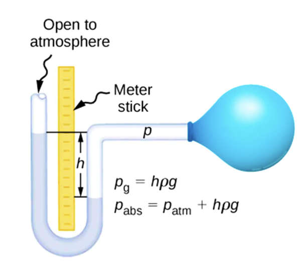 <p>This is a graphical representation of a manometer. How is pressure determined?</p>