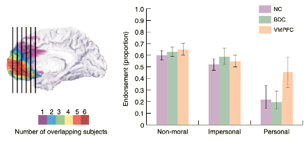 <p>Patients show increased utilitarian decisions due to reduced emotional input</p>