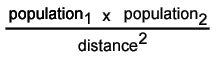 <p>the most important model in geography - (population1 x population2)/distance squared - the interconnectedness of 2 places depends on their distance and population</p>