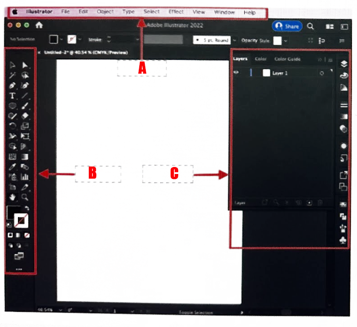 <p><span>Identify the basic software operation areas on the image.</span></p>