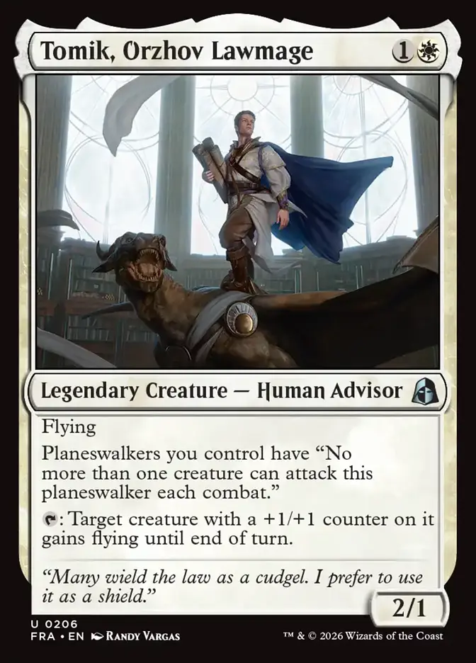<p>Flying</p><p>Planeswalkers you control have “No more than one creature can attack this planeswalker each combat.”</p><p>{T}: Target creature with a +1/+1 counter on it gains flying until end of turn.</p>
